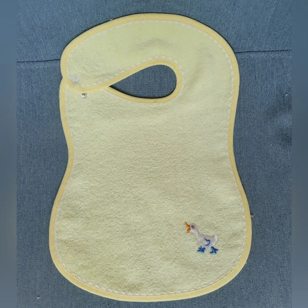 Embroidered Goose Terry Cloth Baby Bib White Yellow Vintage Inspired 2 P…